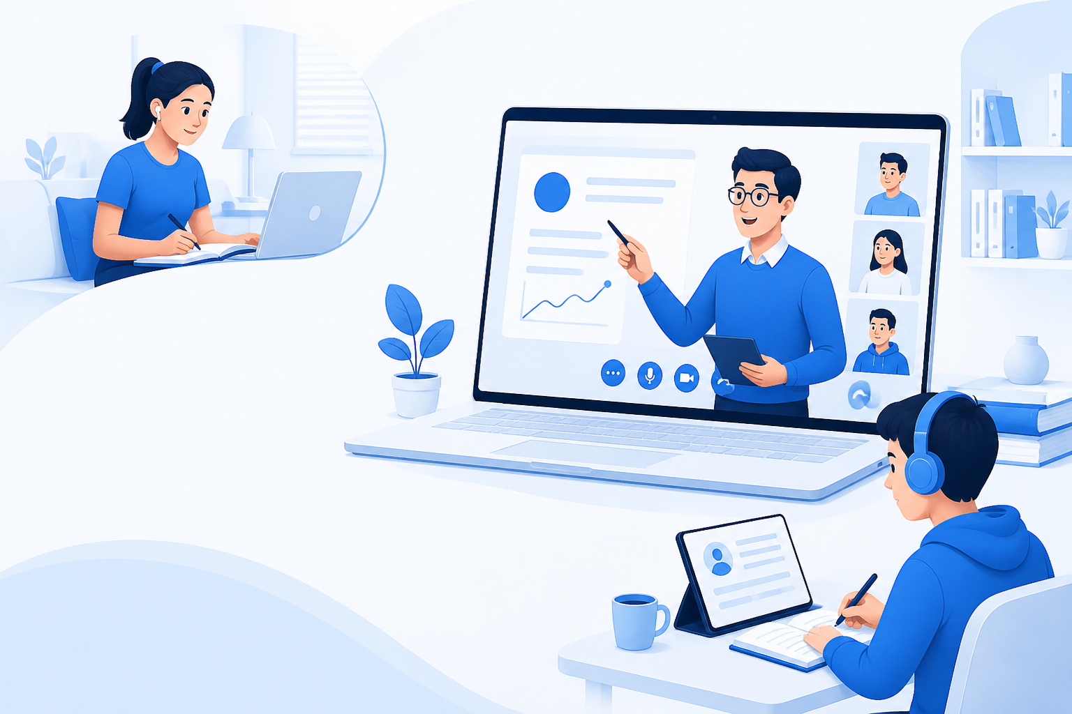 Live online classroom with teacher and students